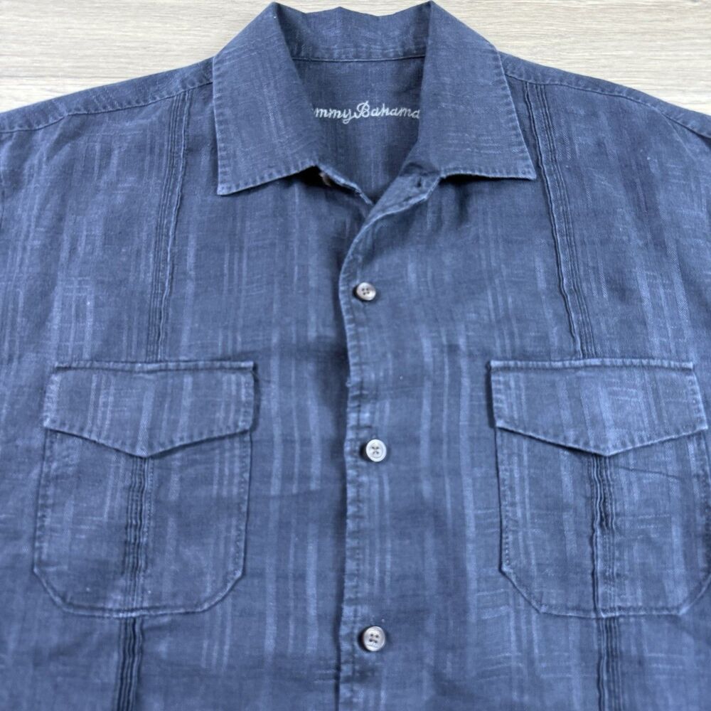 Tommy Bahama Shirt Men Medium Linen Lightweight Summer Travel Resort Short Sleev - Picture 5 of 10